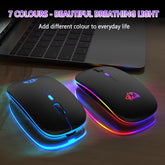 Wireless Mouse with Bluetooth and 2.4GHz Dual Modes, Rechargeable RGB, Ergonomic Design, Silent Click for PC, iPad, Laptop, and Phone