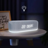 Wireless Charging Alarm Clock with LED Display, Thermometer, Earphone Holder, and Fast Charging Dock for iPhone and Samsung Devices