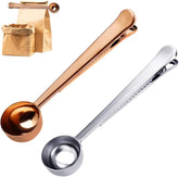 2PCS Coffee Scoop with Bag Clip, Stainless Steel Coffee Measuring Spoon Ground Coffee Sealer for Cafetiere Ground Coffee and Beans(Silver+Rose Gold)