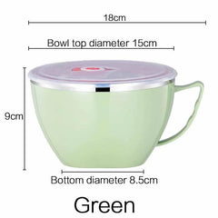 Portable Stainless Steel with Lid Instant Noodle Bowl Double Insulated Anti-Scald Lunch Box Kitchen Supplies