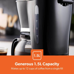 1.5L Filter Coffee Machine | 800W Coffee Maker for Instant Coffee, Espresso, Macchiato & More | Boil-Dry Protection, Anti-Drip Function, Automatic Turn-Off Feature, Black