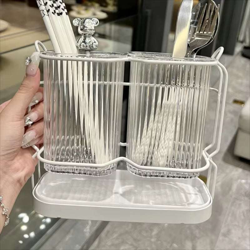 Wall Mounted Kitchen Cutlery Organizer Light Luxury Chopstick Spoon Holder Stainless Steel Utensil Drying Rack