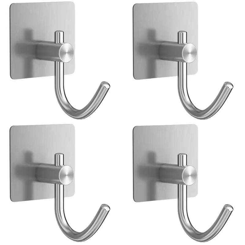 4Pcs Stainless Steel Bathroom Robe Hooks Adhesive Wall Hook Towel Holder Bathroom Kitchen Hardware Multi-Purpose Hanger Hook
