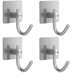 4Pcs Stainless Steel Bathroom Robe Hooks Adhesive Wall Hook Towel Holder Bathroom Kitchen Hardware Multi-Purpose Hanger Hook
