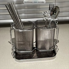 Wall Mounted Kitchen Cutlery Organizer Light Luxury Chopstick Spoon Holder Stainless Steel Utensil Drying Rack