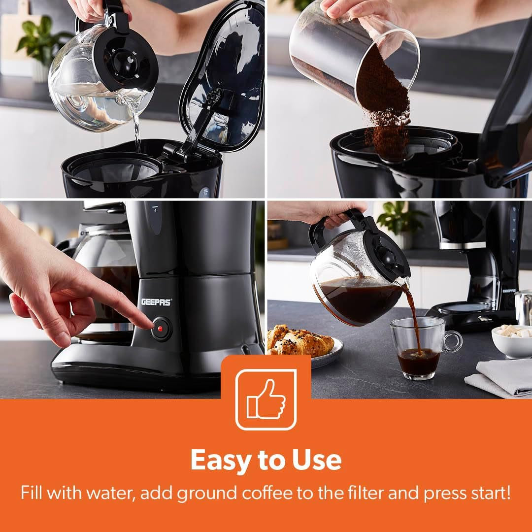 1.5L Filter Coffee Machine | 800W Coffee Maker for Instant Coffee, Espresso, Macchiato & More | Boil-Dry Protection, Anti-Drip Function, Automatic Turn-Off Feature, Black
