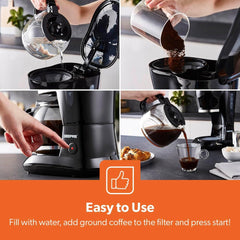 1.5L Filter Coffee Machine | 800W Coffee Maker for Instant Coffee, Espresso, Macchiato & More | Boil-Dry Protection, Anti-Drip Function, Automatic Turn-Off Feature, Black