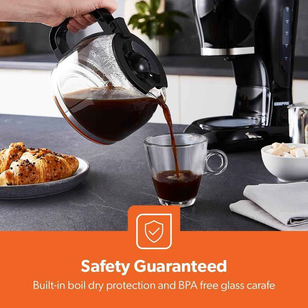 1.5L Filter Coffee Machine | 800W Coffee Maker for Instant Coffee, Espresso, Macchiato & More | Boil-Dry Protection, Anti-Drip Function, Automatic Turn-Off Feature, Black