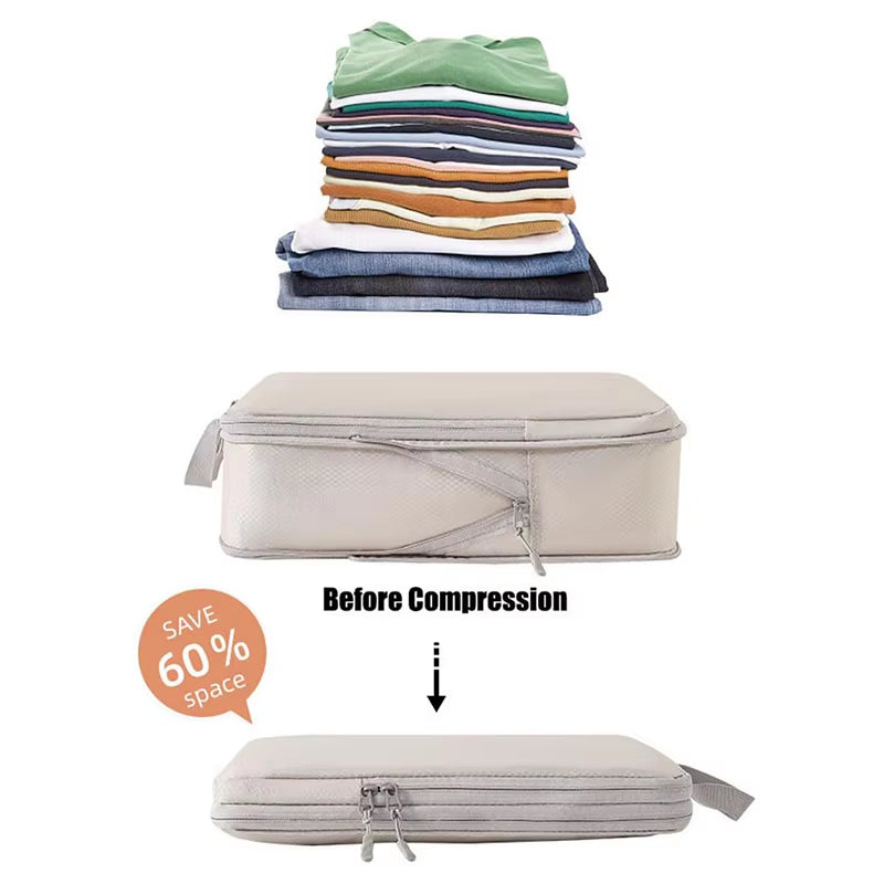 Set/4Pcs Portable Travel Compression Packing Cubes Bag Waterproof Organizer Bags Suitcase Clothes Organizers Handbag Travel Bag